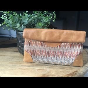 Real Leather and Fabric Clutch